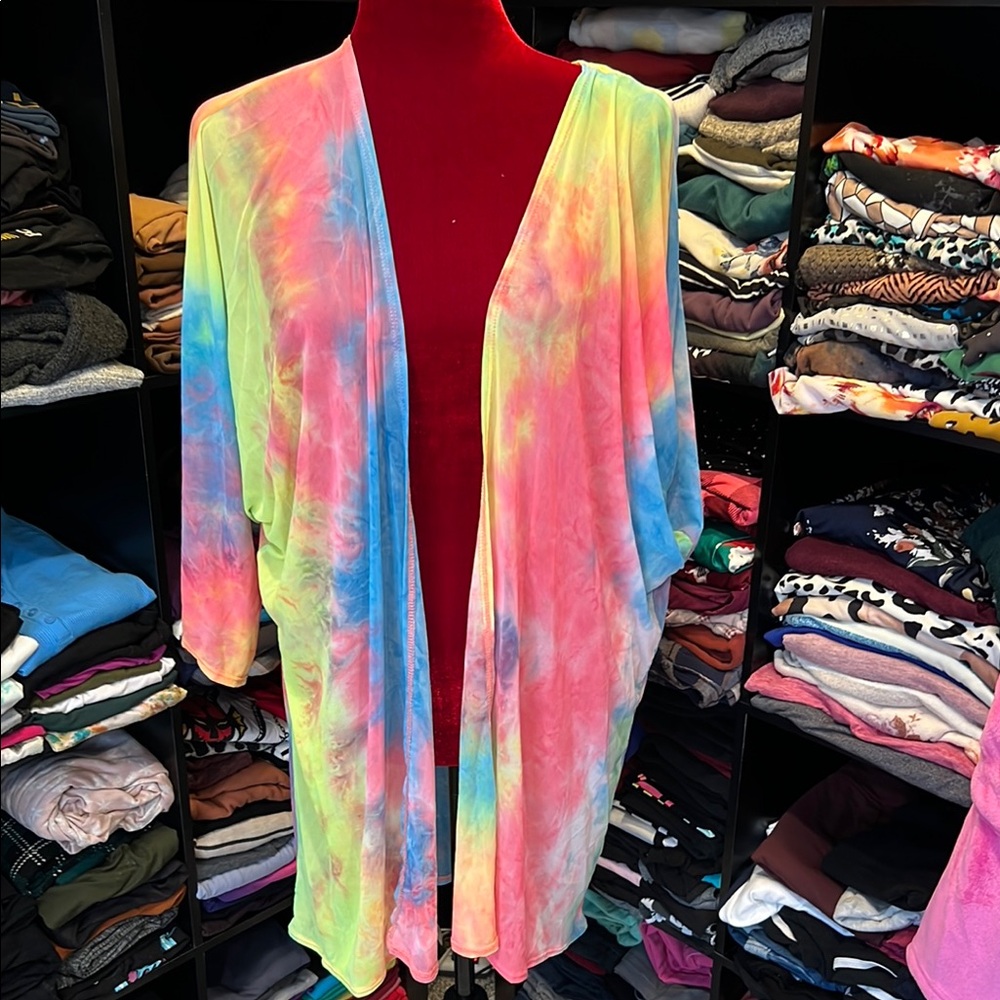 #27 Vibrant Tie-Dye Open Cardigan large with STRETCH
